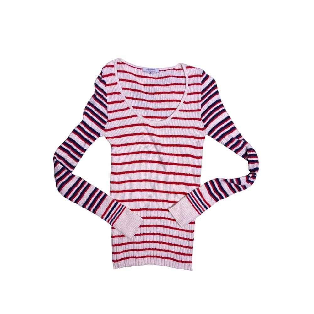 Madewell Striped Skintight Sweater Womens XS Red White Stretch Boho Fitted Knit
